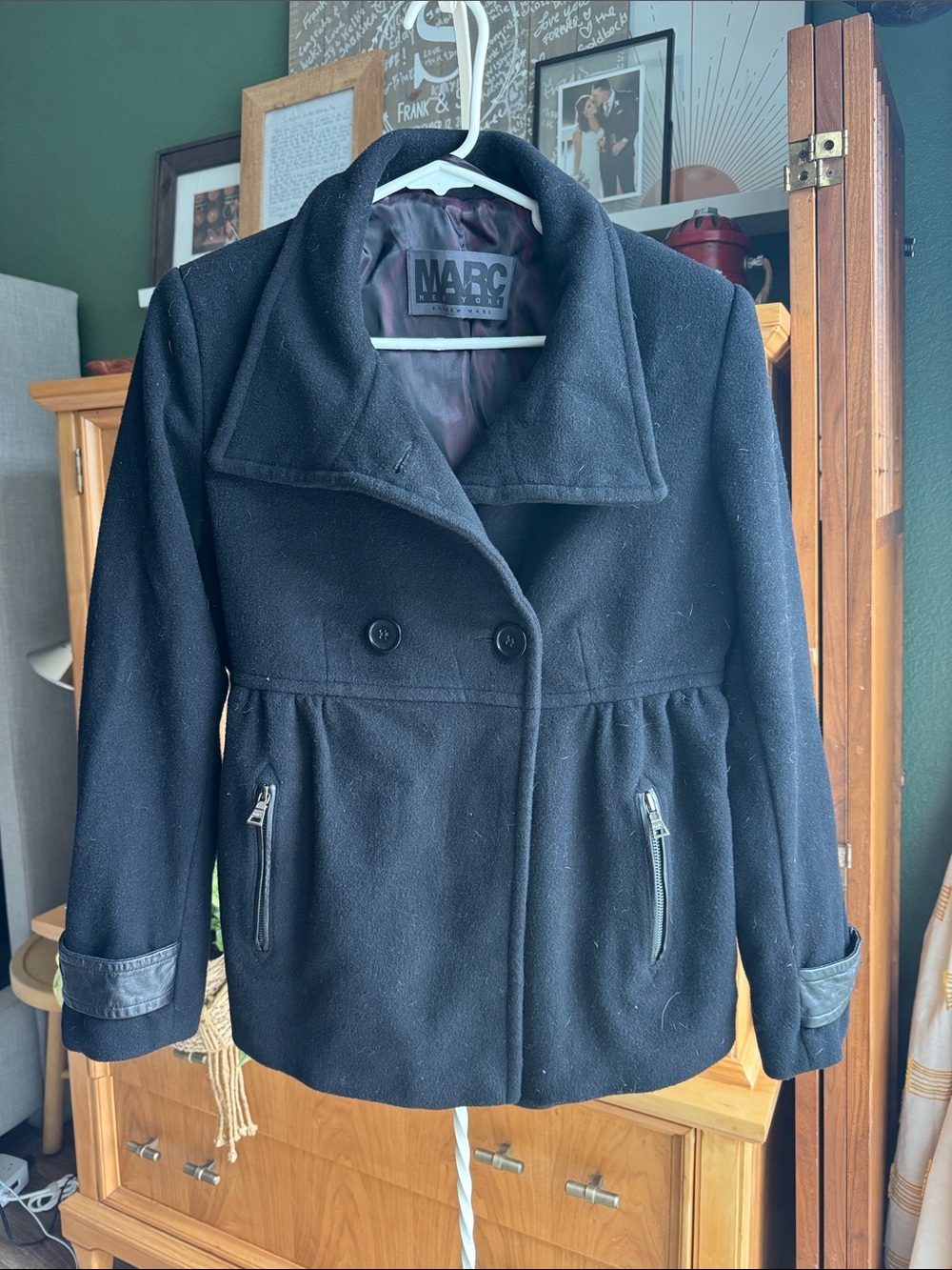 Marc New York Black Double-Breasted Peacoat with Zip Pockets